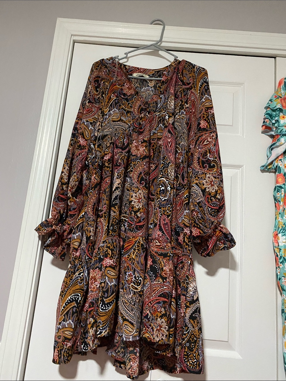 Paisley Long Sleeve Swing Dress - Rust Multi